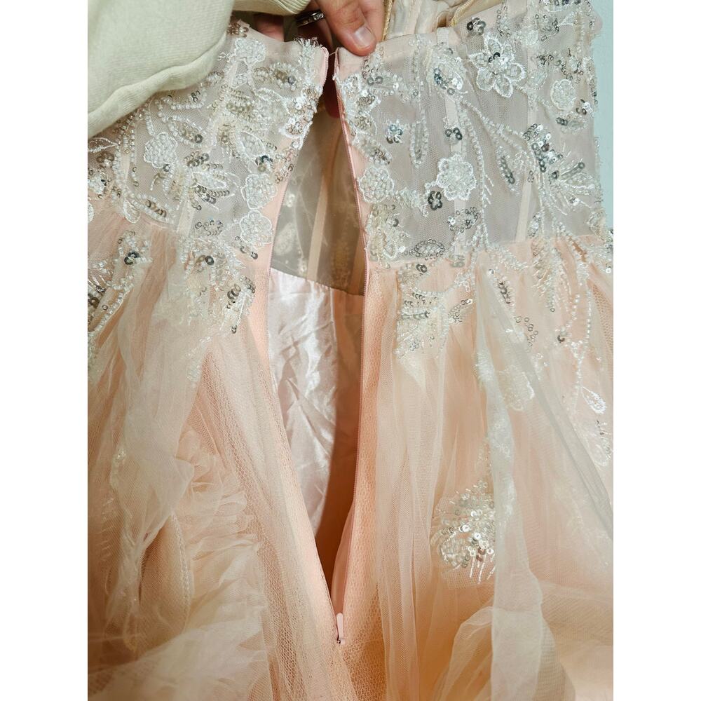 MAC DUGGAL Blush Pink Sheer Corset Hand Beaded Embroidered Ballroom Dress Size 8 - Picture 16 of 16